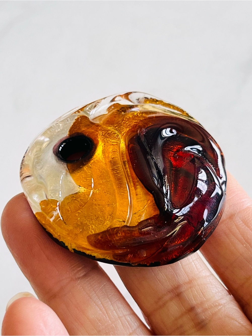 Handcrafted Murano Style Art Glass Pendant - Amber & Brown Swirl - Picture 6 of 8